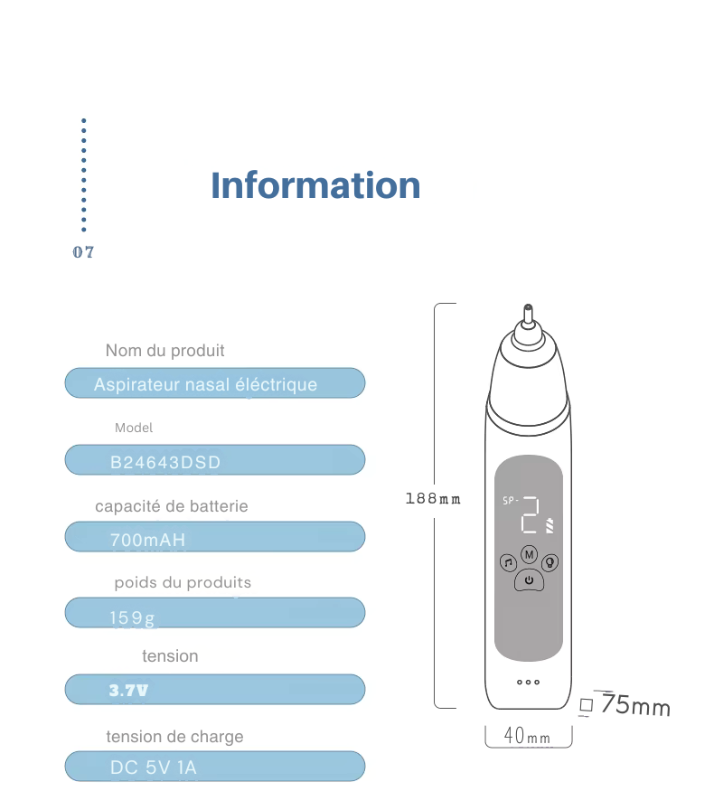 Aspirateur nasal électrique en silicone pour bébé